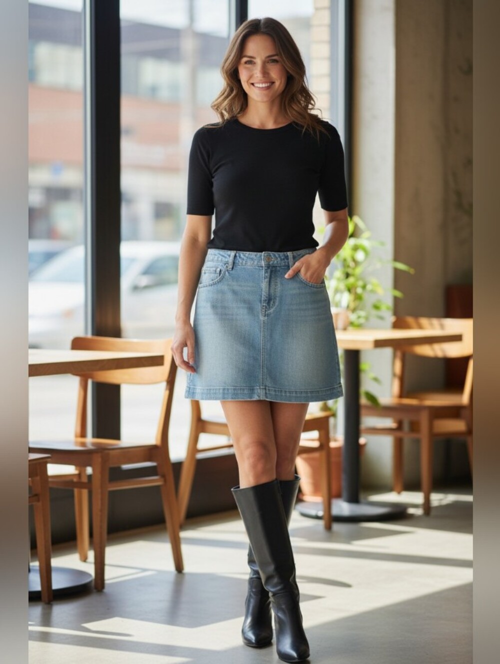 Old Navy Women’s Blue Solid Denim Mini Skirt Zip Closure Pockets Size 16